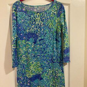Lilly Pulitzer Swirl peacock blue t-shirt dress size Small